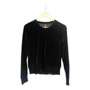 Commando Velvet Crewneck Sweatshirt Smocked Medium Black